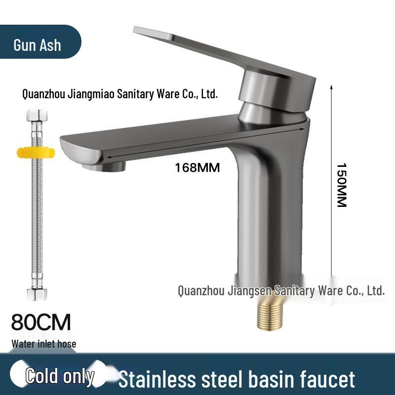 Thickened Stainless Steel Basin Faucet for Home Use - Hot & Cold Water Compatible
