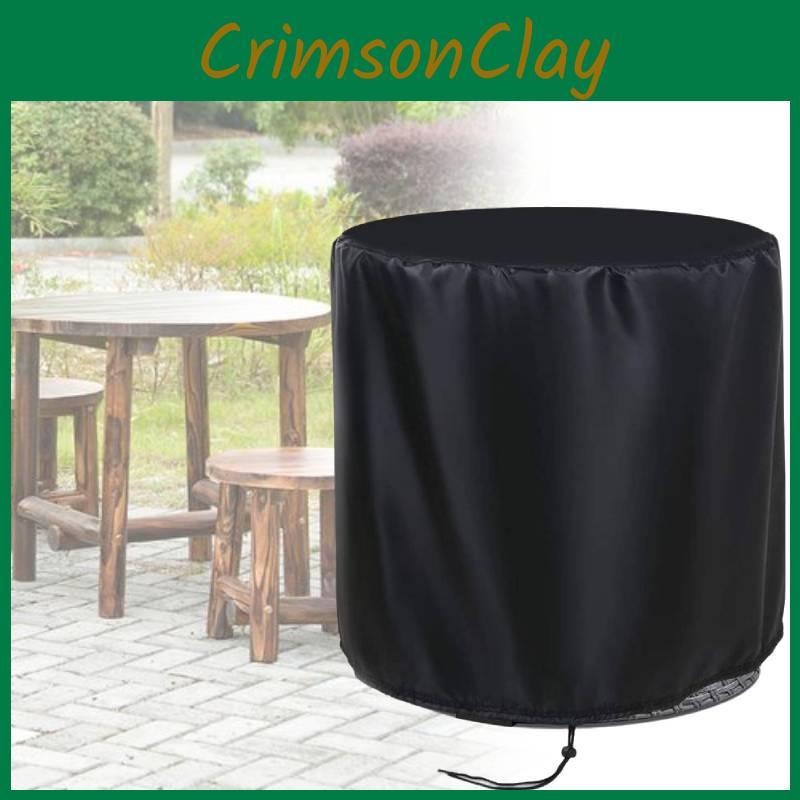Odolný černý kulatý potah na stůl z oxfordské látky pro venkovní terasu, ochrana proti dešti, prachu a větru