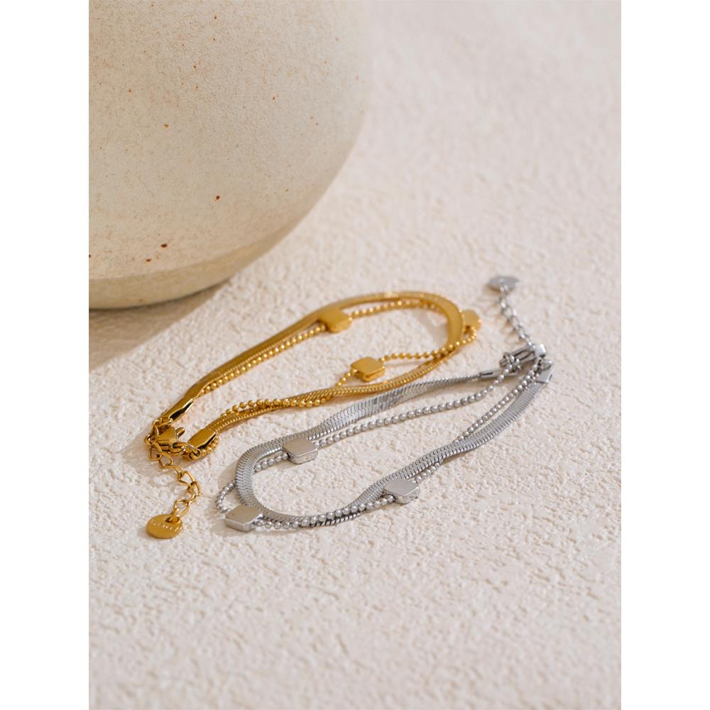 Eetit 2025 316L Stainless Steel Double Layered Snake Chain Stacking Bracelet Bangle Waterproof Trending Jewelry Accessories