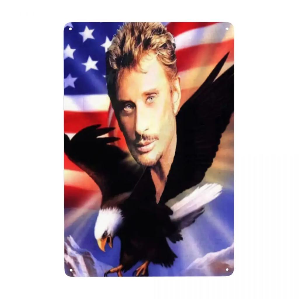 Motorrad Johnny Hallyday Schild Custom Retro Französischer Rocksänger Metallschilder für Club Cafe Restaurant Man Cave Bar Wanddekoration