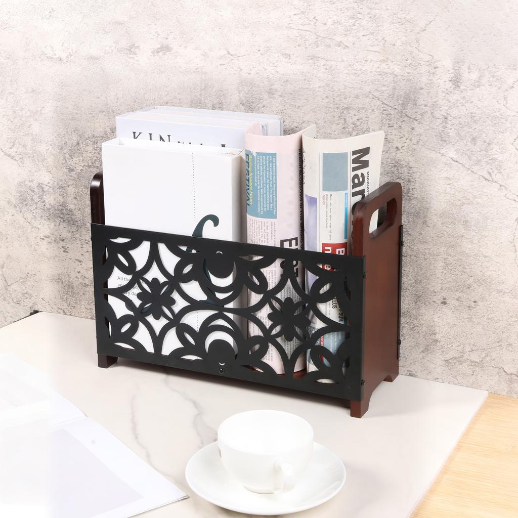 Zeitschriftenständer Holz Metall Schreibtisch Ordner Organizer mit Griff Zeitungsaufbewahrungskorb für Couchtisch Schreibtisch Dekoration