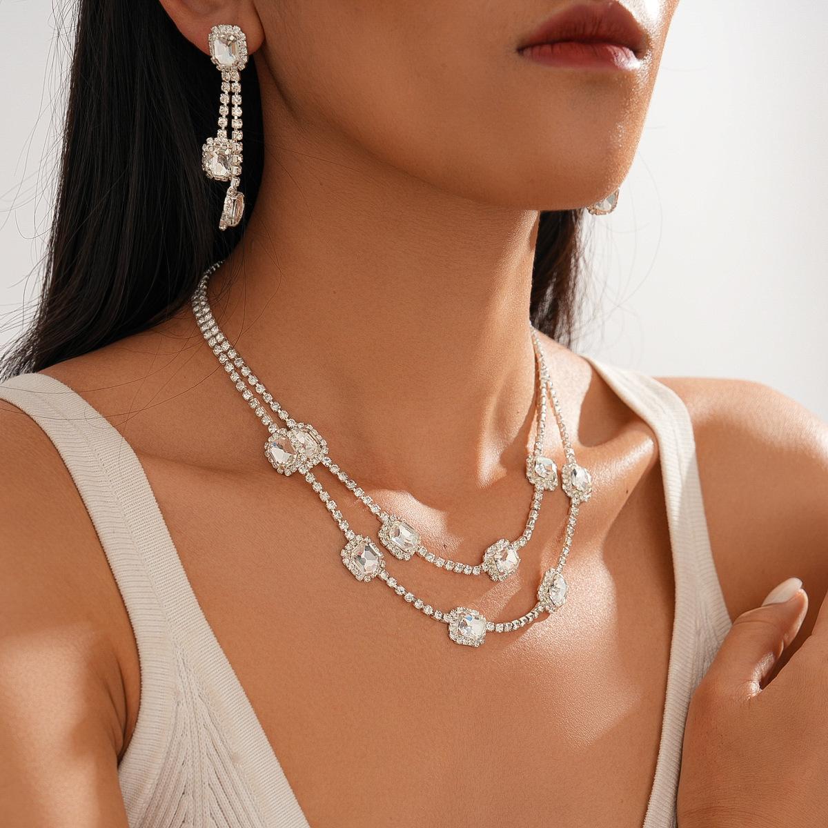 Элегантный летний преувеличенный универсальный женский ювелирный набор: ожерелье и серьги серебряный