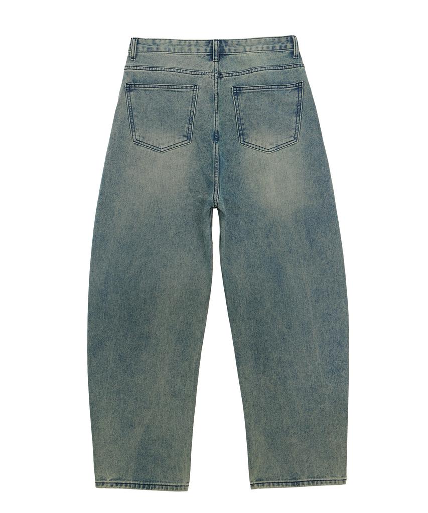 Akeusi Craft Centerline Over Balloon Fit Wide Denim Pants (Light Wash)