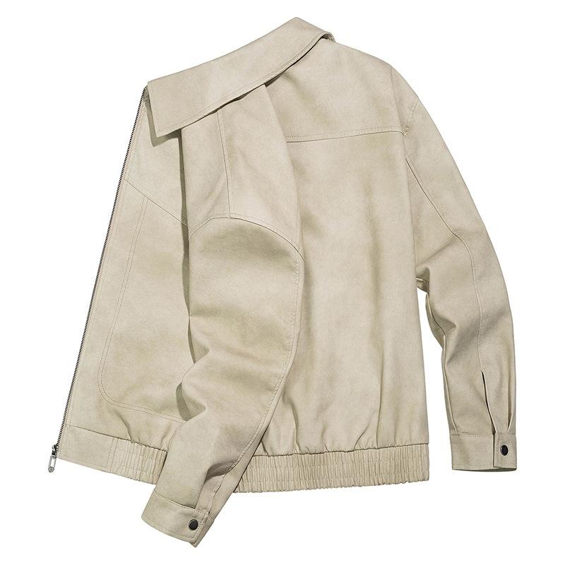 American Retro Men's Leather Jacket Tooling Tough and Loose Old Money Style Street Simple Locomotive Leather Jacket Men