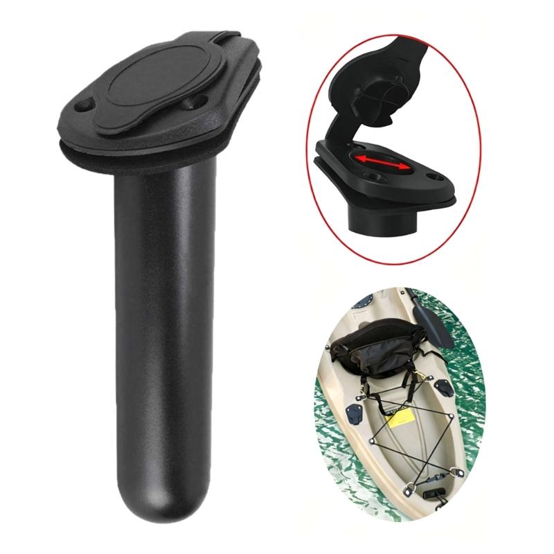 Black ABS Rod Tube Insert for Deck Mount Use, Fishing Accessory with Cap Cover, Top Collar, and Screw-Ready Opening for Rod Storage Use