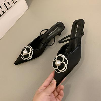 Çiçek Sivri Burun Yüksek Topuklu Kadın Lüks Tasarımcı Sandaletler Kadın Yaz Zarif Moda Pompaları Çiçek Katır Terlik Kadın