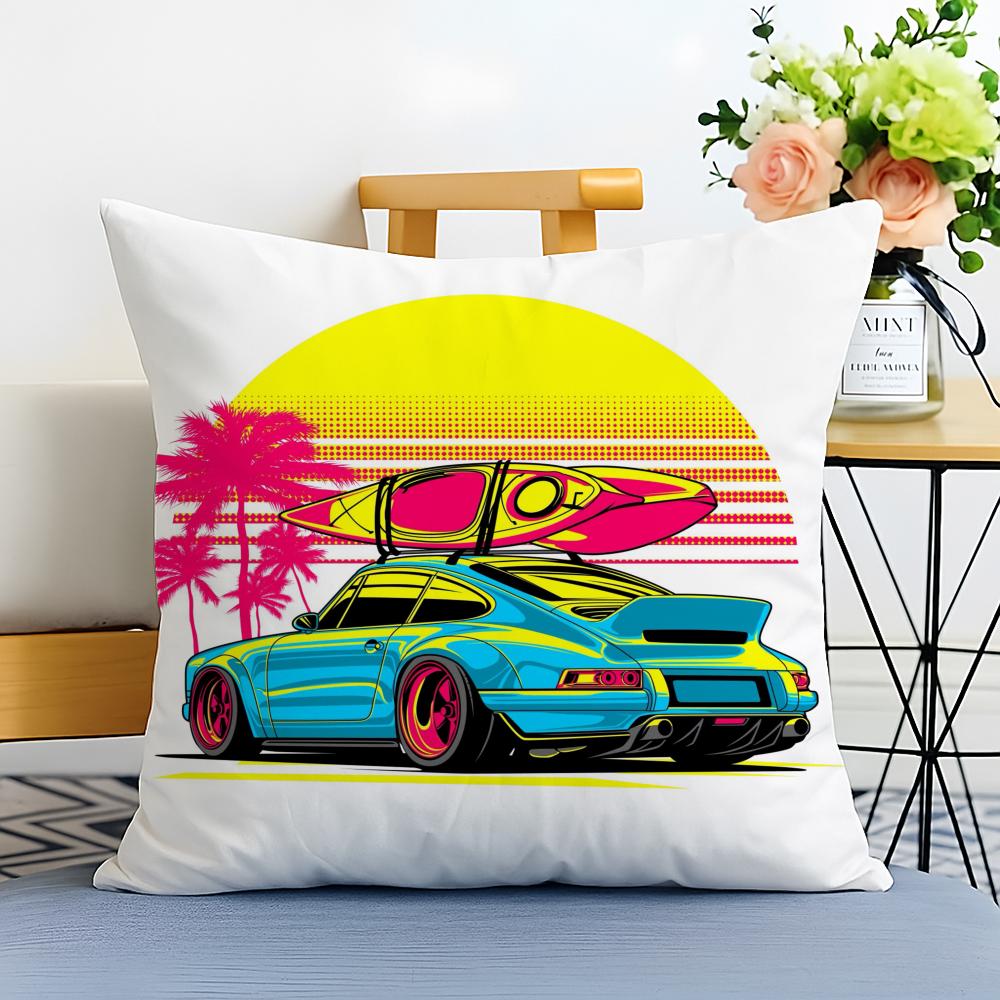 sports car illustration Cushion Cover Washable Linen comfort Soft  for Sofa Bed Cozy Home Room Decor