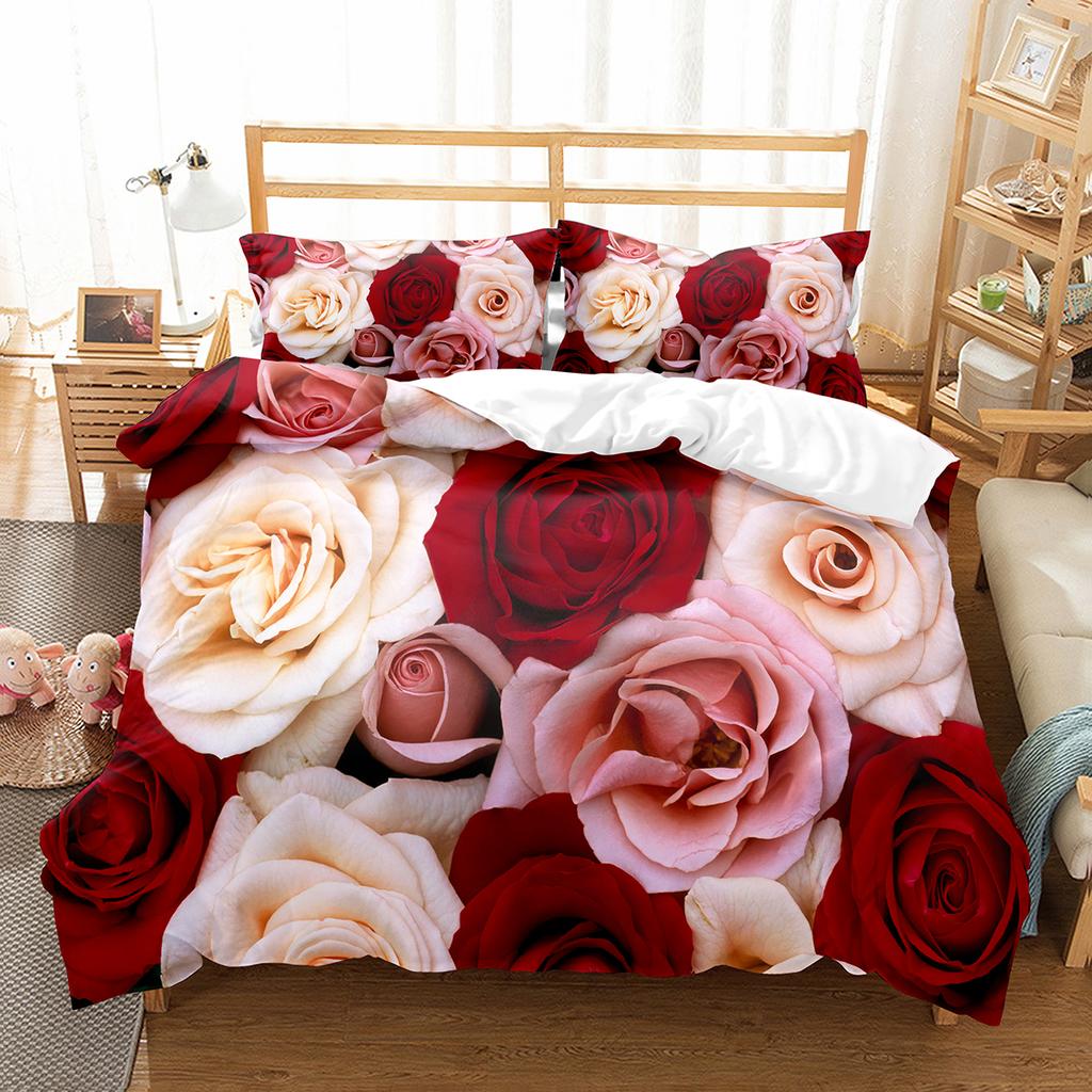 Comforter Romantic Rose Twin Queen Floral Bedding Set Microfiber Blossom Flowers For Valentine'S Day Wedding Decor