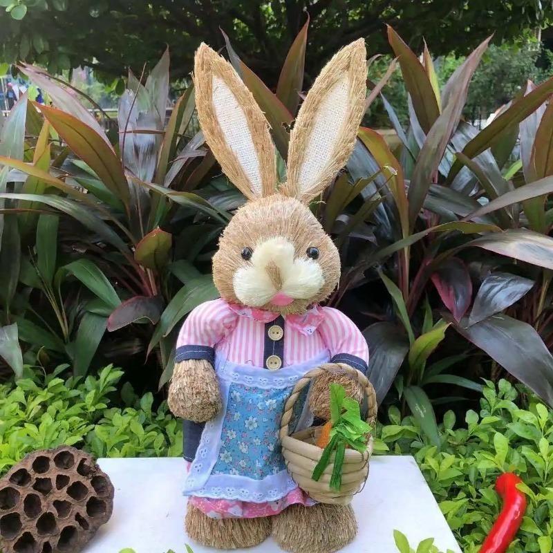 35cm Handmade Easter Bunny Decoration Cute Straw Rustic Party Desktop Decorations for Home
