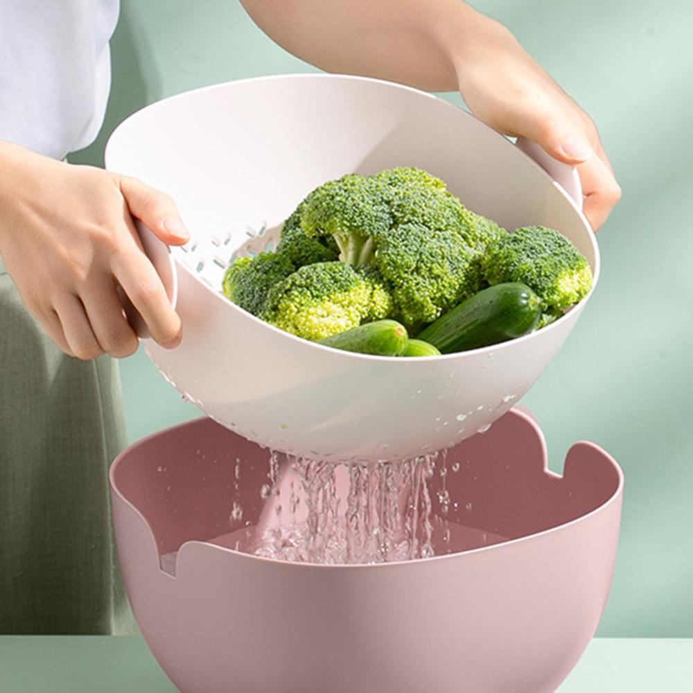 Double Draining Basket Multifunction Washing Bowl And Strainer With Handles