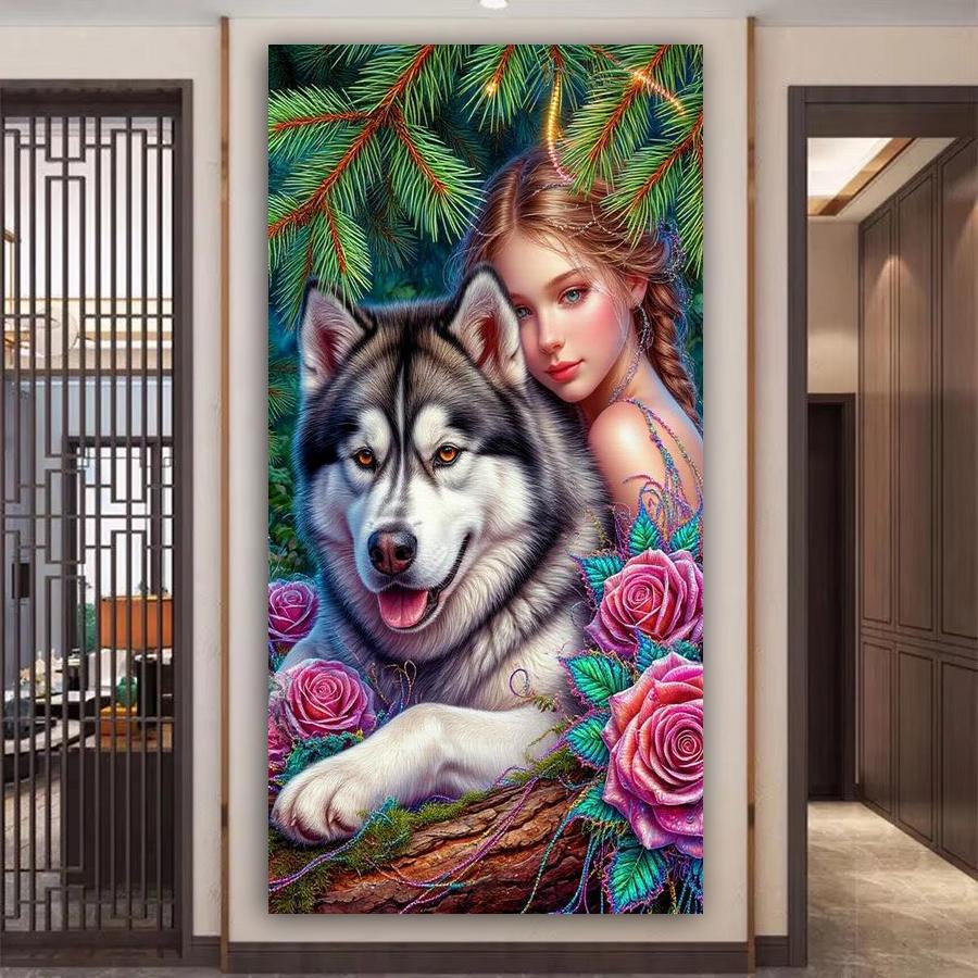 Women and Wolf Large Size Diamond Painting New Collection Wild Animals Diy Full Drill Rhinestone Embroidery Mosaic Cross Stitch Kits