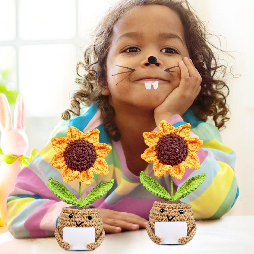 Handmade Crochet Sunflower Potted Ornament, Hand-knit  Decoration