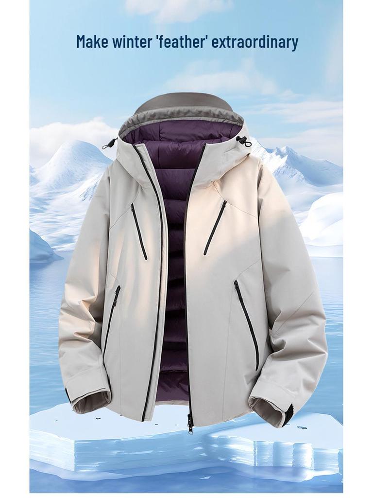 Men's Windproof Waterproof Down Jacket: Teen Casual Hooded Solid Color Outerwear for Autumn and Winter