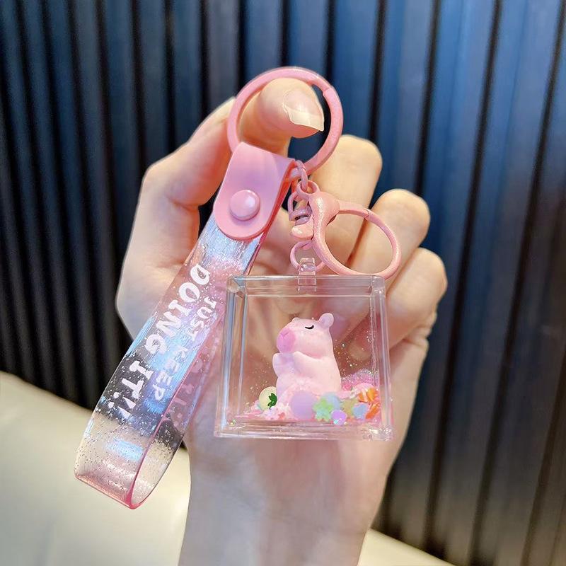 

Soft Cartoon Oil-Filled Floating Sand Keychain Pendant - Cute Liquid Wishing Bottle, Small Gift