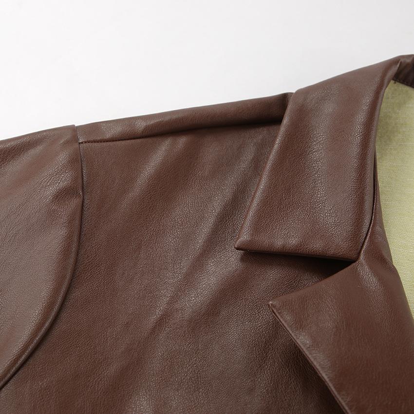 Casual Leather Jackets Women Loose V Neck Double Breasted Fashion Coats Female Autumn Winter Long Sleeves PU Outwears Lady