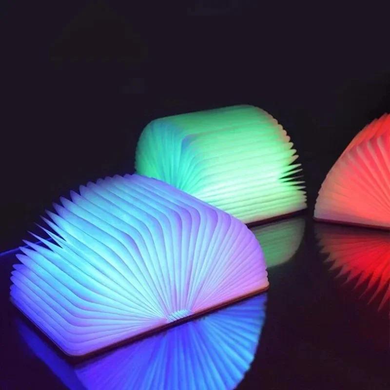 Creative 3D Folding LED Night Light RGB Color USB Recharge Wooden Book Lights Decor Bedroom Table Lamp for Kid Brithday Gift Hot