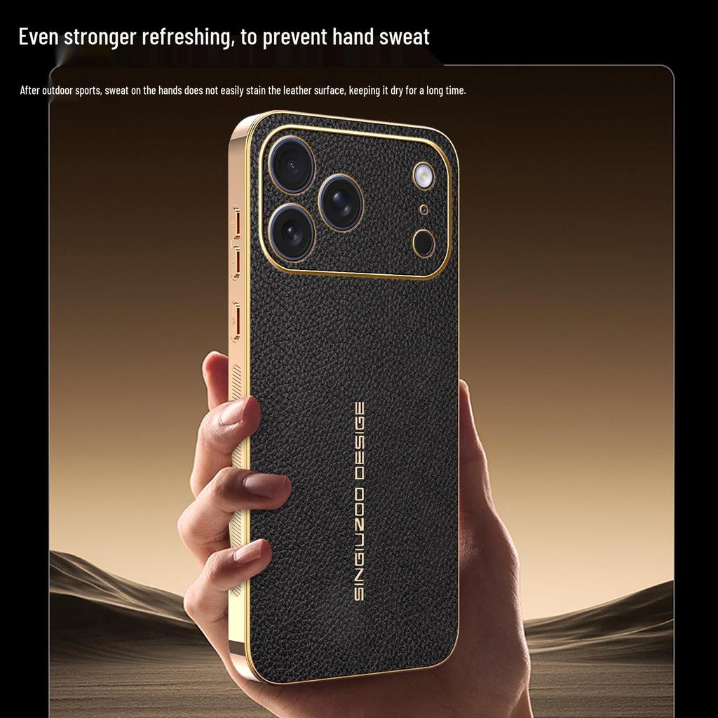 Apple 17 Pro Max Lychee Pattern Electroplated Drop-Proof Case for iPhone 16 Pro, 15, 14