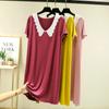 Modal Cotton Doll Collar Nightdress - Short Sleeve, Medium-Long, Loose Fit for Women