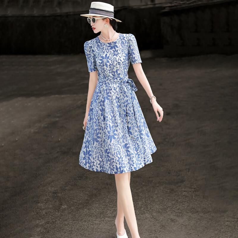 Lanser's Elegant French A-Line Printed Midi Dress