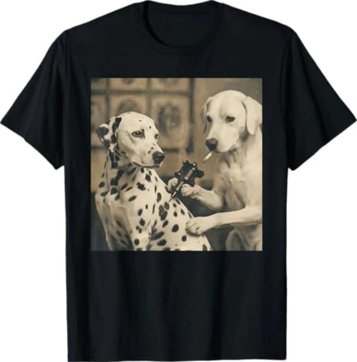 Retro Dalmatian Dog Tattoo Artist Funny Meme Graphic TShirt S
