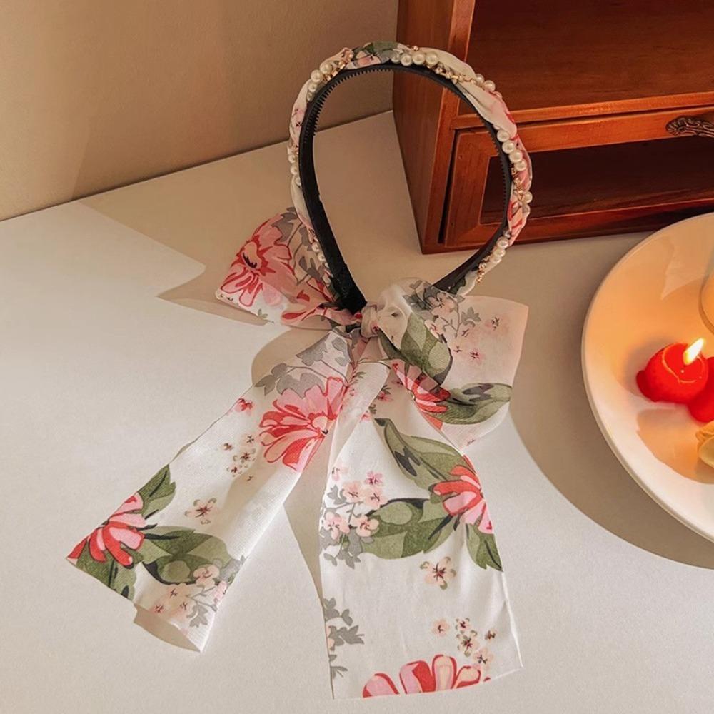 Adjustable Bow Ribbon Hairband Floral Print Hair Hoop Fashion Hair Bands  Boho Hair Accessory