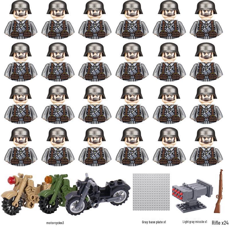 WWII Soldier Building Blocks Set: Military Series with Weapons & Motorcycles