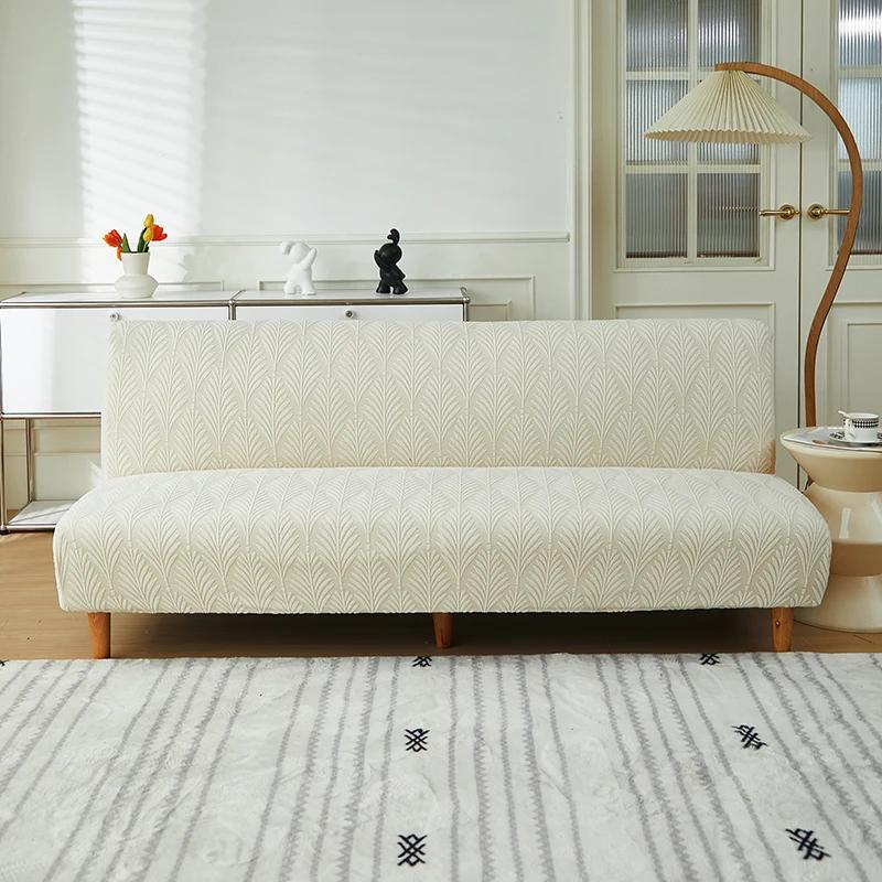 Leaves Jacquard Folding Sofa Bed Cover Stretch All-inclusive Armless Sofa Slipcover Elastic Couch Slipcovers for Living Room