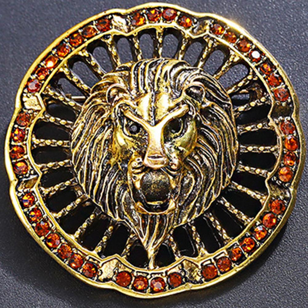 Men Crystal Lion Brooch Pin Rhinestone Animal Brooches Jewelry Gifts Party Lapel