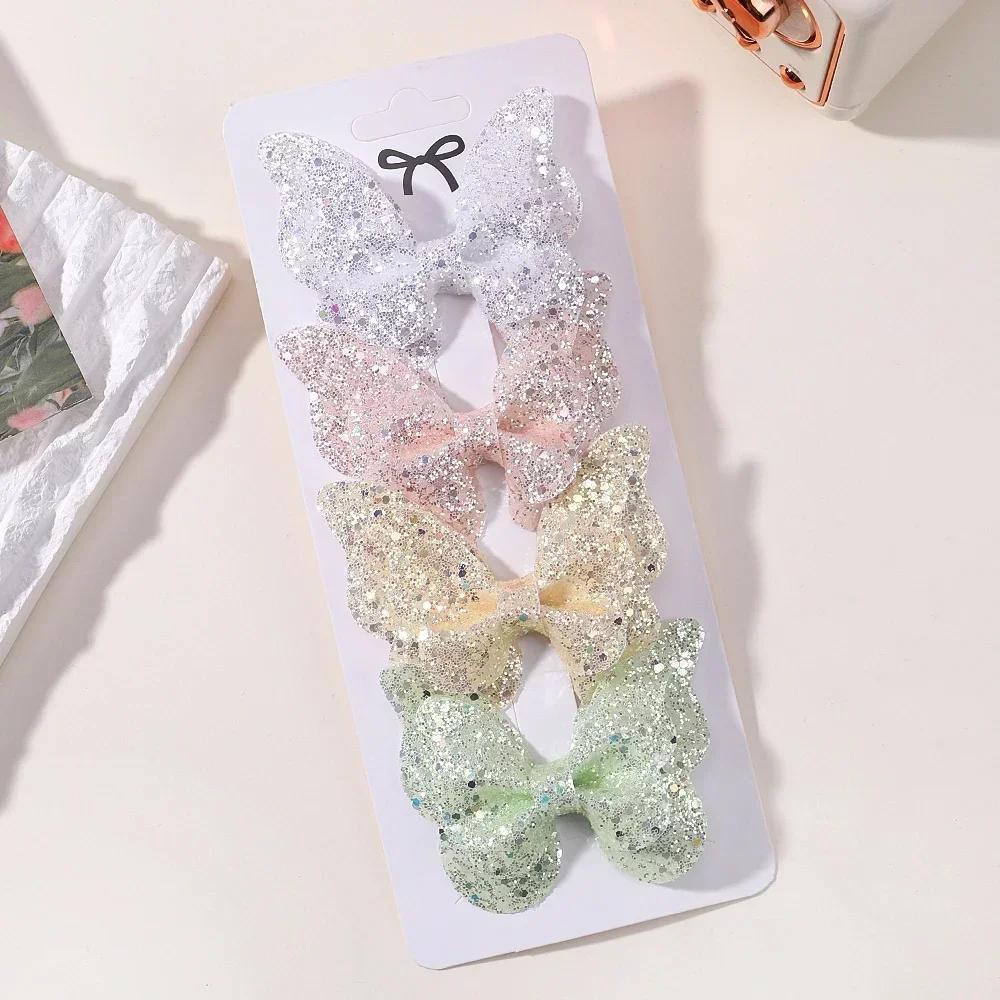 2/4/5Pcs Girls Cute Sequins Double Butterfly Hair Clip Bow Hairpins DIY Headwear Bow Decor Hairgrip Toddler Hair Accessories