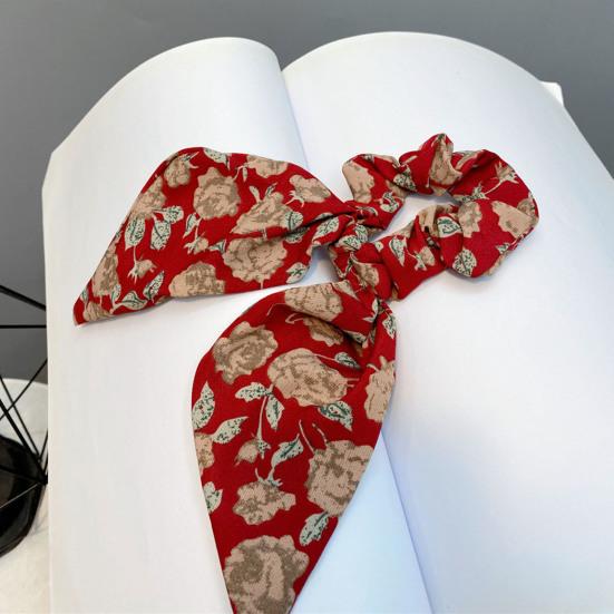 Hair Tie Floral Print Long Ribbon Chiffon Fabric Hair Rope Easy to Wear Bun Half-Tied Hairstyles Ponytail Holder Hair Accessory