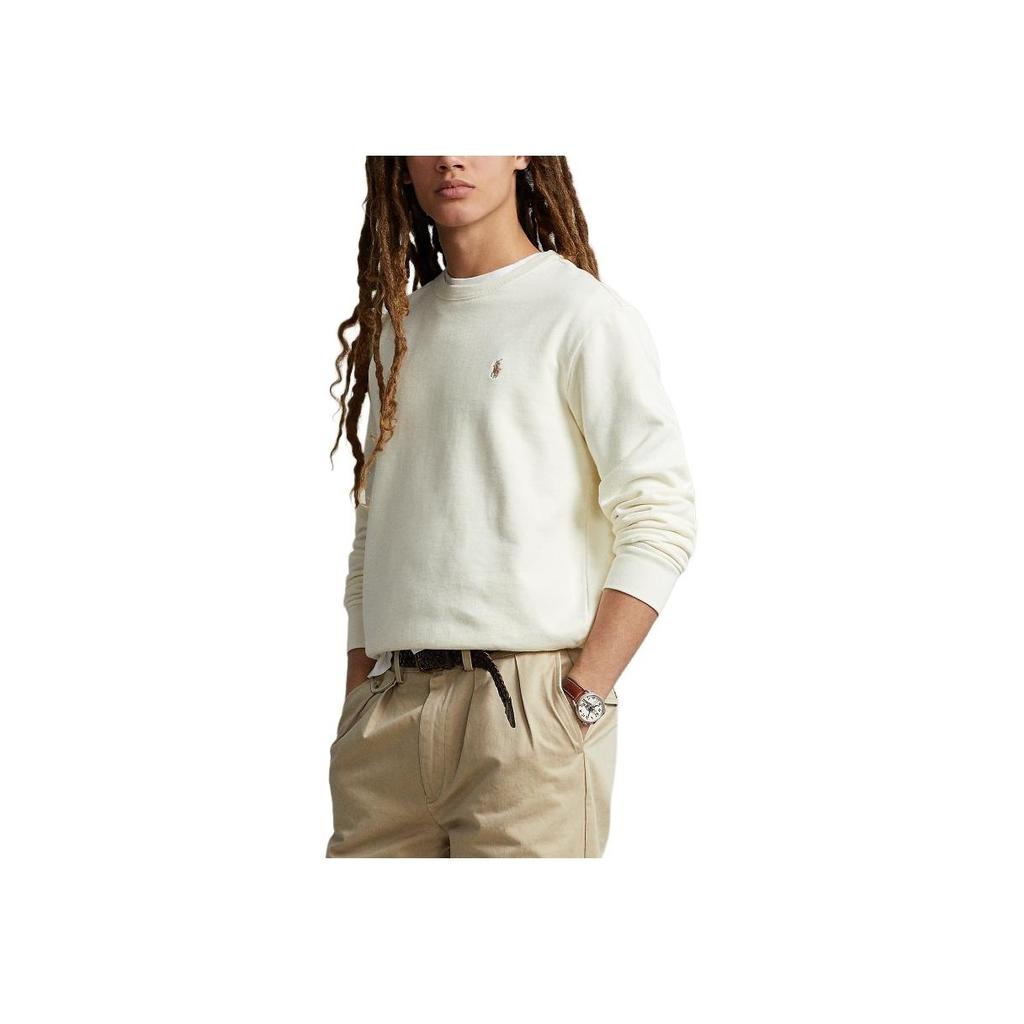 Polo Ralph Lauren Solid Color Small Pony Embroidered Crew Neck Long Sleeve Sweatshirt Men sweatshirt Cream MNPOKNI16823166-101