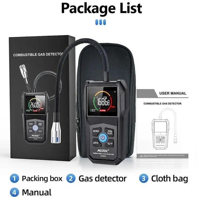 

CGD02A Анализатор детектора горючих газов 50000 частей на миллион 100% НПВ Детектор утечки газа ЖК-экран Звуковая и световая сигнализация Газоанализатор белый