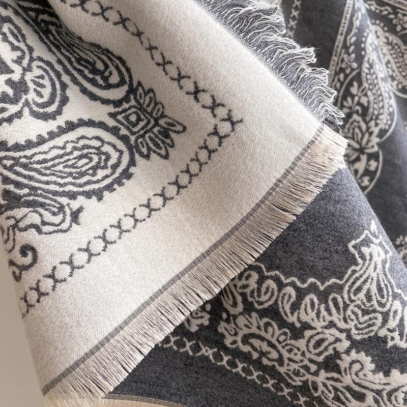 Winter New Imitation Cashmere Scarf High-end Women's Warm Square Scarf Red Cashew Jacquard Cape Shawl