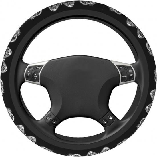 KiuLoam Butterfly Black Car Steering Wheel Cover, Universal Fit 15 Inch Steering Wheel Cover Protector for SUV Sedan Trucks for Women Men