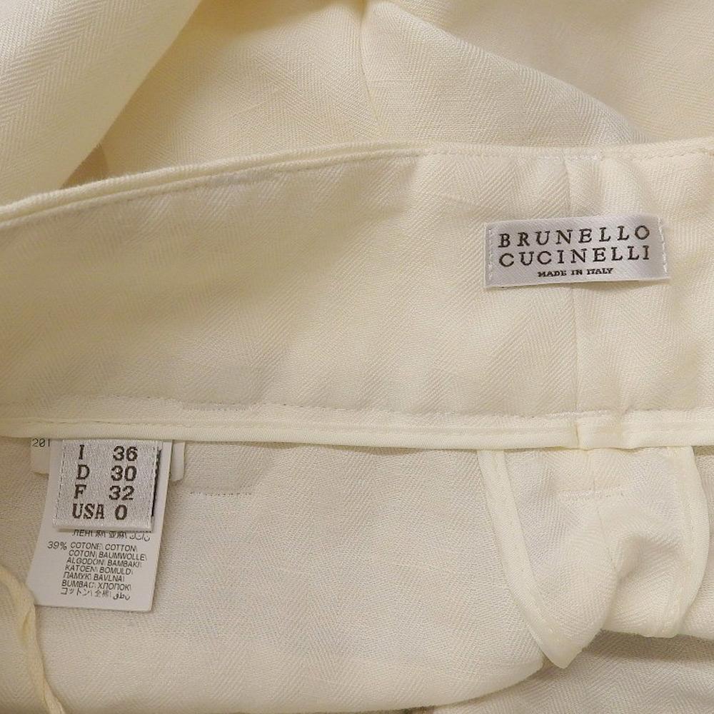 Brunello Cucinelli Good Condition Linen Cotton 1P Pants Bottoms Ladies White Size 36 2018 MH123P7198 Bottoms 36 whiteUsed