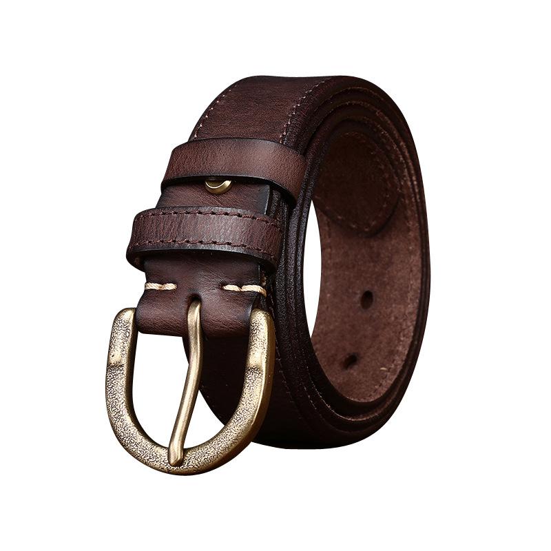 3.8Cm Wide New Retro And Old Matte Belt Men'S Genuine Leather American Pin Buckle First Layer Cowhide Jeans Belt