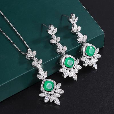 Bijoux Cuivre Plaqué Or Véritable Simulation Vent Pendentif Boucles d'Oreilles Émeraude Ensemble Femme Pierre Principale 8 * 8