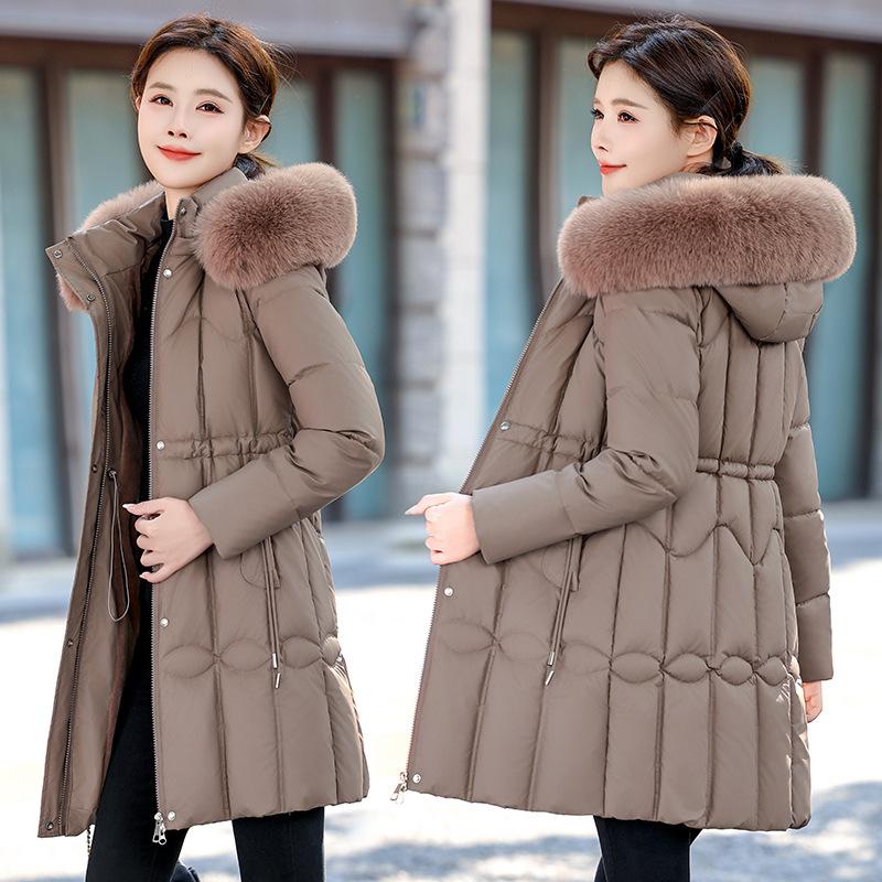 Winter cotton-padded women's new medium and long Korean version waist thickened cotton-padded jacket new cotton-padded coat big fur collar jacket