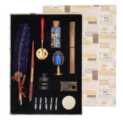 Federkiel-Set Glänzendes Schreiben Retro-Eleganz Federkiel-Set mit 5 Ersatzspitzen Briefpapier Tinte Leere Flasche