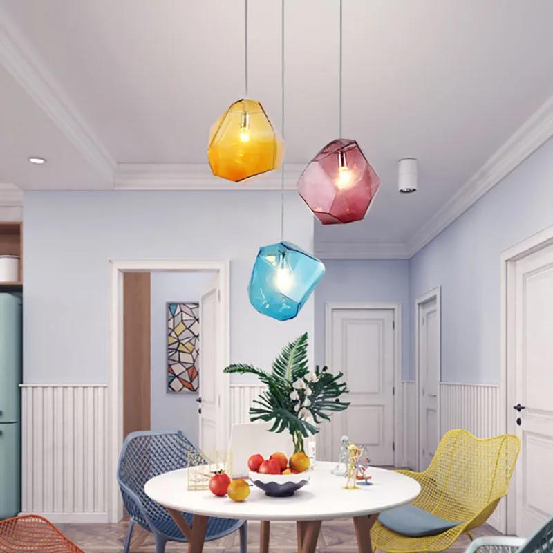 Colored Glass Stone Chandelier Nordic Creative Personality American Modern Minimalist Living Room Lighting Multiple Colors