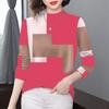 2025 Women's Elegant Color Block Long Sleeve Top, Half-High Collar, Age-Reducing, Plus Velvet, Thickened, Warm Base Layer for Mothers