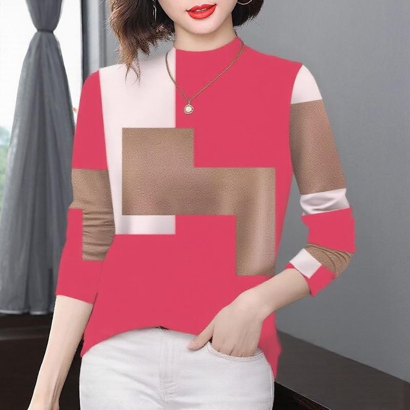 

High-Quality Women s Printed Long-Sleeve Turtleneck T-shirt, Autumn Warm, Age-Defying, Plus Velvet, for Middle-Aged & Elderly XL