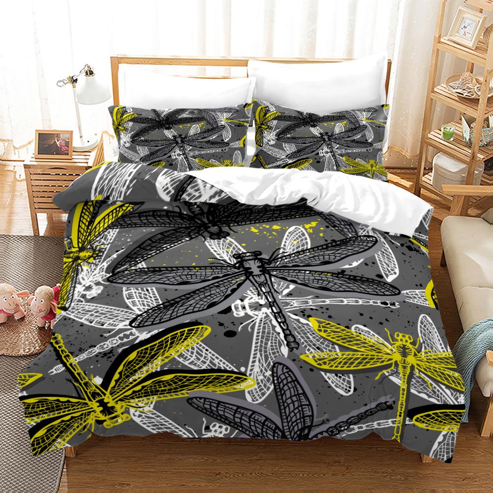 3D-øyenstikker sengetøysett insekt dynetrekk putevar 2/3 bursdagsgave AU180 * 210 full størrelse hurtigtørkende myk og minimalistisk stil hjemmetekstil