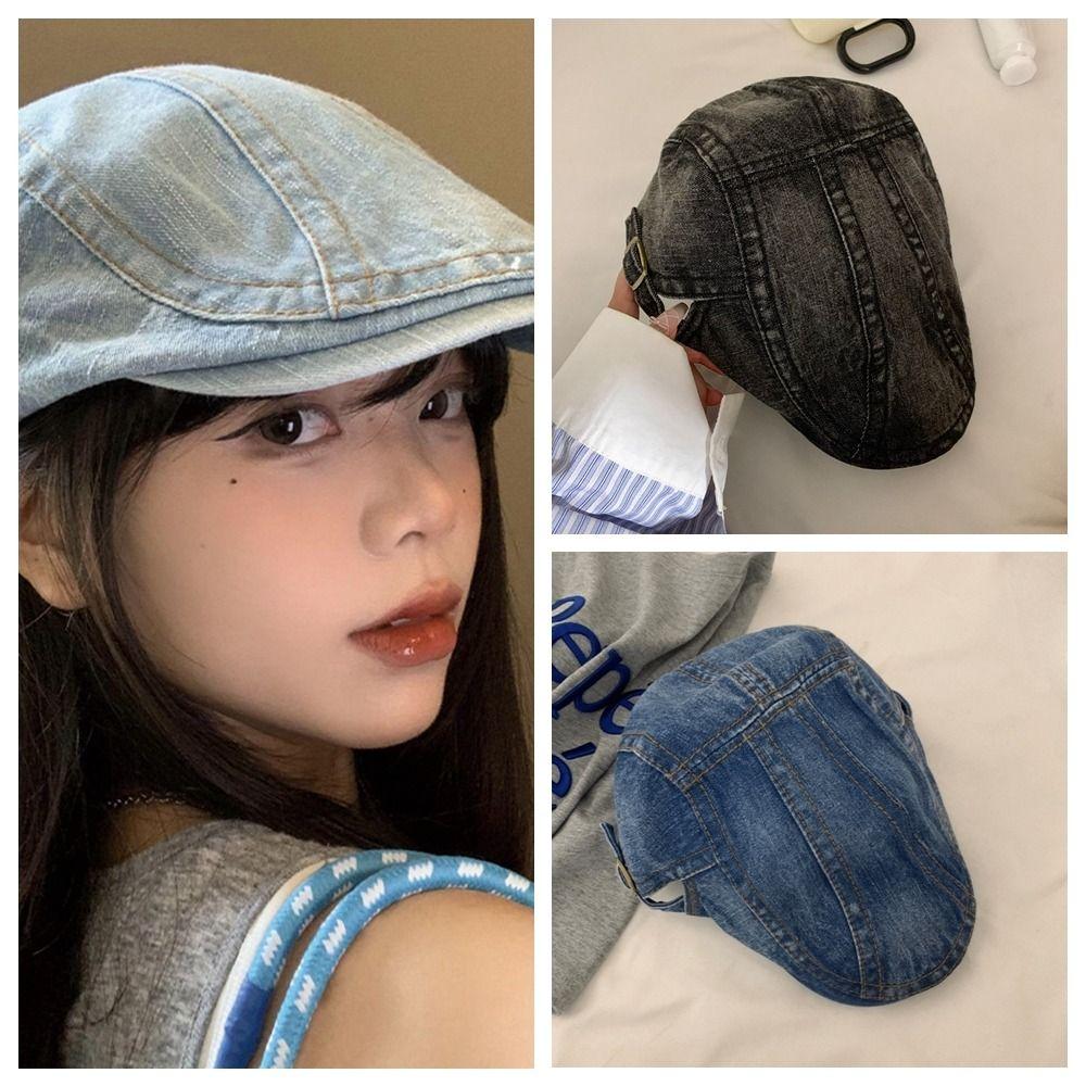 Cloth Denim Beret Washed Artist Hat Casual Newsboy Hat  Women