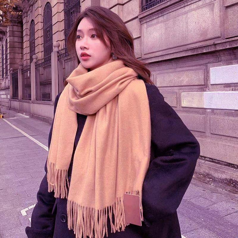 Cashmere Scarf Women's Winter Warm Tassel Shawl Scarf Autumn and Winter Solid Gray Wool Scarf Men's Scarf