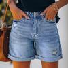 Spring Summer Women's High Waisted Fringed Ripped Denim Shorts