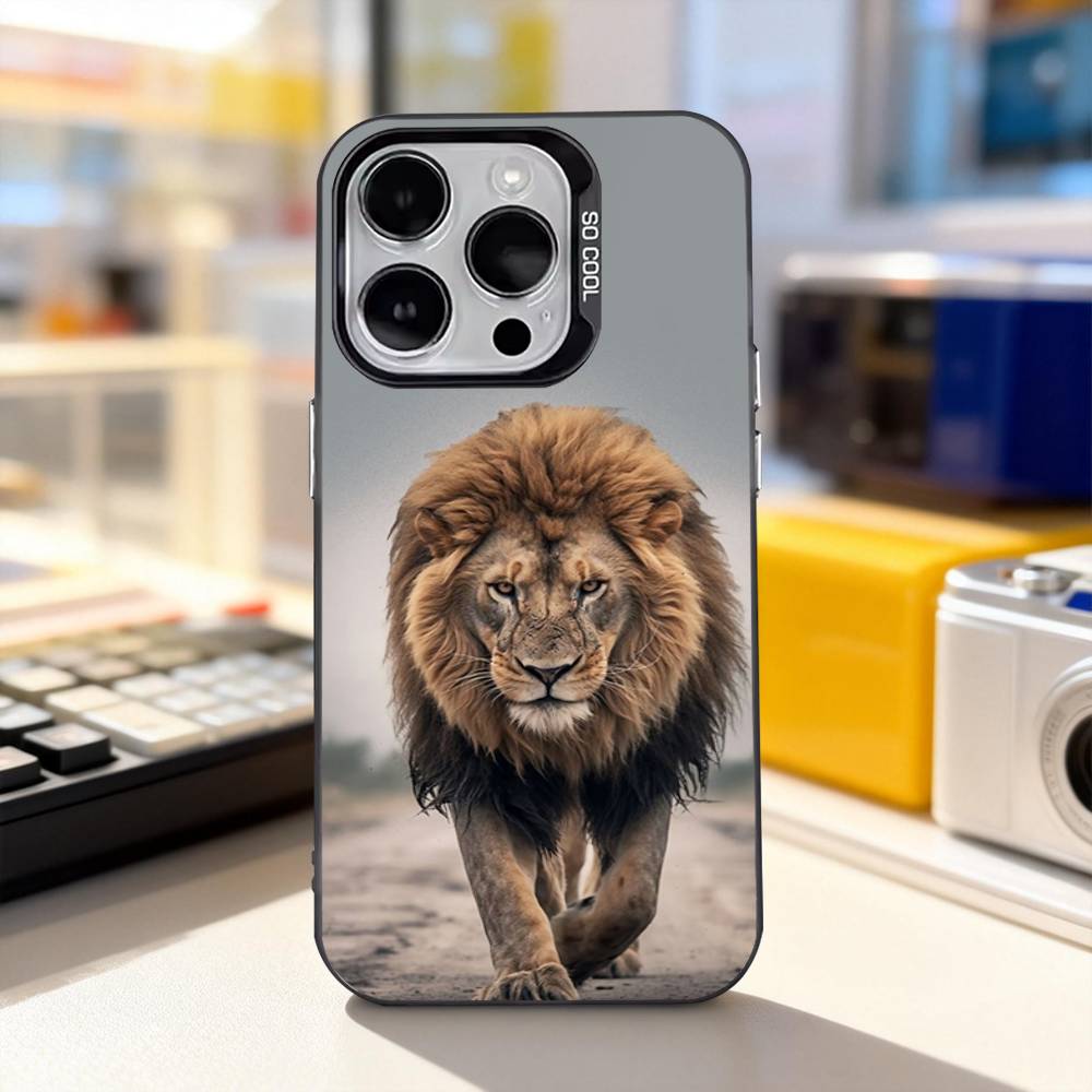 Cool Lion Animal For iPhone 17,16,15,14,13,12,11,Pro,Max,Plus,E,Air,Mini Anti Fall Black Matte Hard Bumper Phone Case