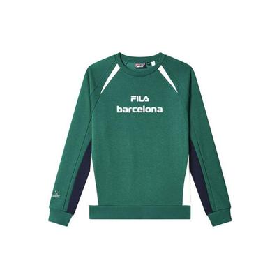 Fila Sports Lifestyle Series American Retro Color Block Logo Letter Print Crew Neck Knit Sweatshirt Men Sweatshirt Wheat-Green F11M319201F-GN