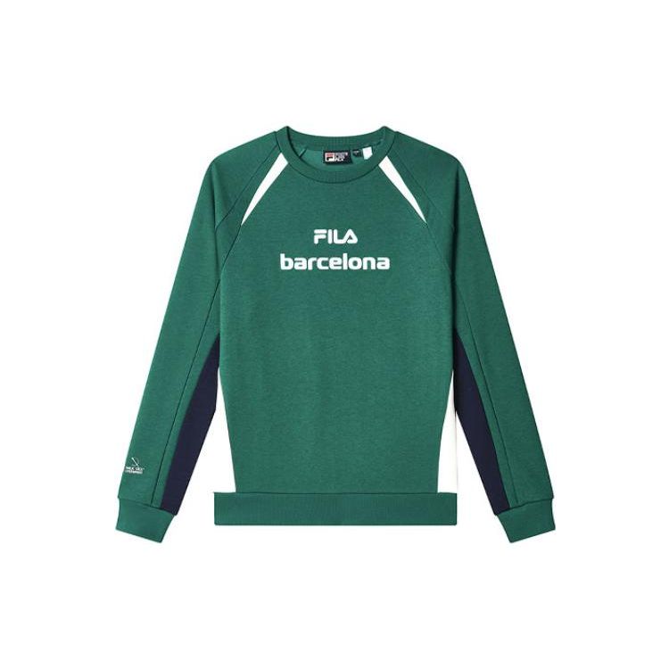 FILA Sports Lifestyle Series American Retro Color Block Logo Letter Print Crew Neck Knit Sweatshirt Men sweatshirt Wheat-Green F11M319201F-GN
