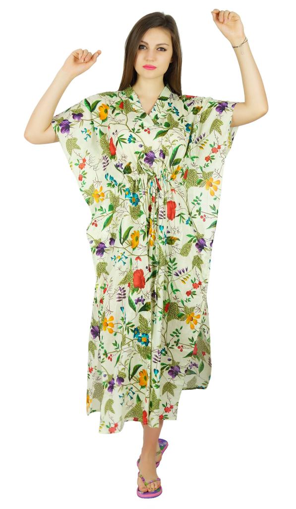 Bimba Dámský dlouhý bavlněný maxi kaftan se stahovací šňůrkou, kaftan na noc, přehoz